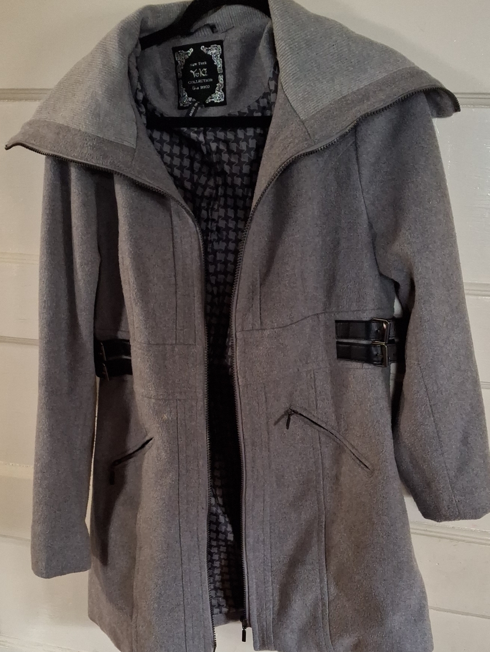 Yoki Gray Hooded Pea Coat with Side Buckles